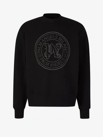 Palm Angels Monogram Embellished Crewneck Sweatshirt In Black