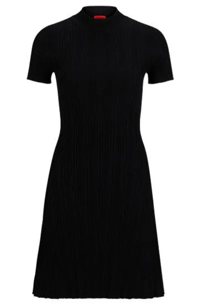 Hugo Slim-fit Dress In Irregular-rib Crepe In 黑色