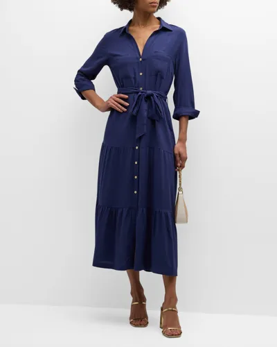 Heidi Klein Tiered Woven Midi Dress In Navy