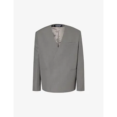 Jacquemus Mens Grey La Veste Cuadrada V-neck Oversized Wool Jacket