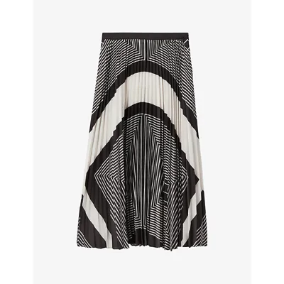 Reiss Gabi Splice Print Pleated Skirt In Black Cream