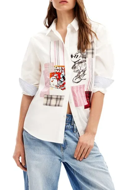 Desigual Patchwork Mickey Mouse Shirt In White