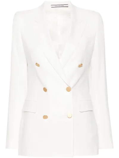 Tagliatore Double-breasted Twill Blazer In White