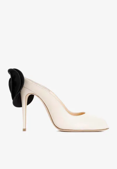 C.p. Company Peep Toe Leather Mules In White