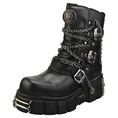 Pre-owned New Rock Rock Straps And Chains Unisex Black Stiefel Plattform - 39 Eu In Schwarz