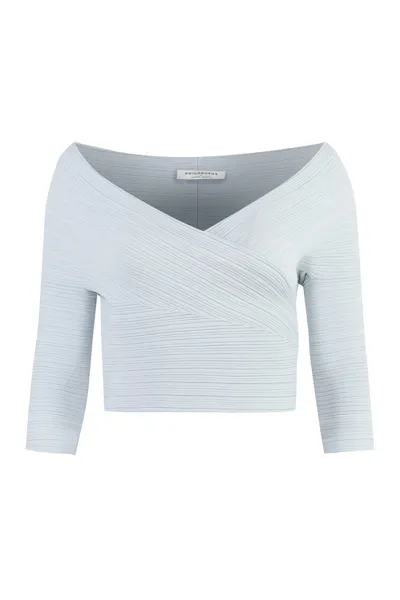 Philosophy Di Lorenzo Serafini Ribbed Knit Crop Top In Blue