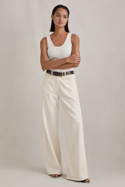 Reiss Cream Garment Dyed Wide Leg Trousers