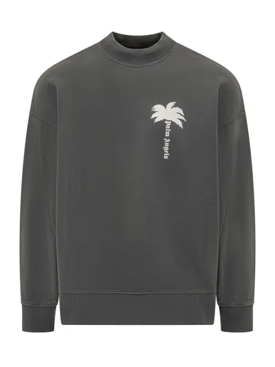 Palm Angels Sweatshirt With The Palm Logo In Dark Grey-off White