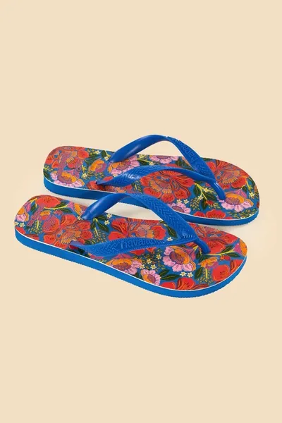 Farm Rio Blue Flowers Garden Havaianas Sandals In Flowers Garden Blue