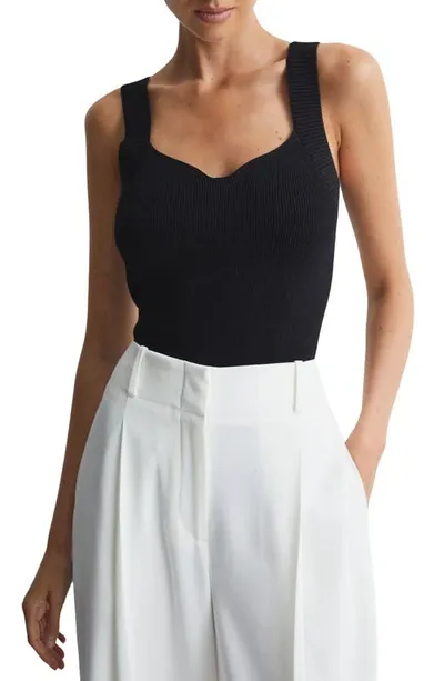 Reiss Dani Ribbed Sweetheart Neck Tank Top In Black