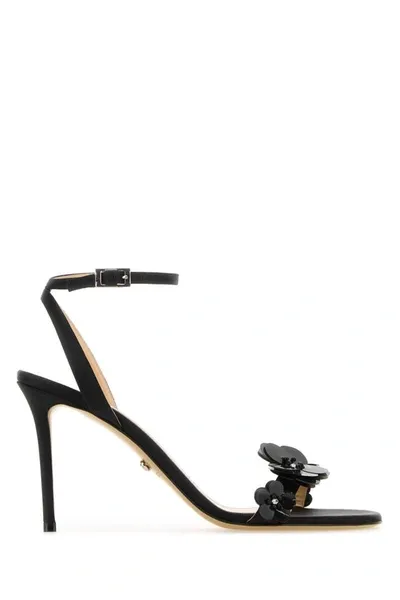 Mach & Mach Satin Floral Stiletto Sandals In Black