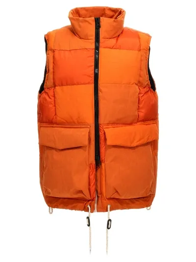 Sacai Suede-panel Padded Gilet In Orange