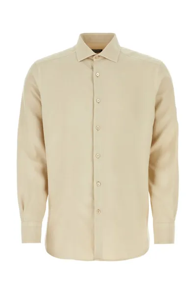 Ermenegildo Zegna Long Sleeved Buttoned Shirt In Beige