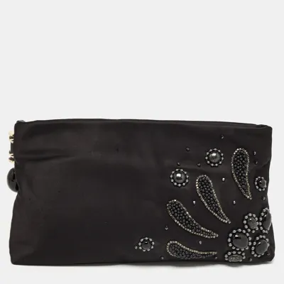 Pre-owned Bvlgari Black Satin Embellished Clutch