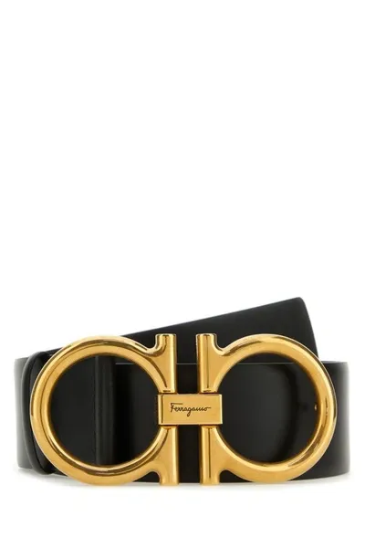 Ferragamo Black Classic Golden Gancini Buckle Belt