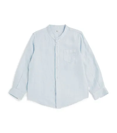 Il Gufo Kids' Band-collar Linen Shirt In Blue