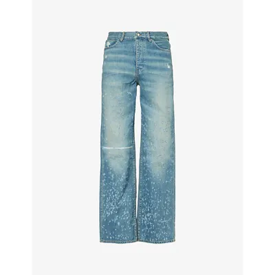 Amiri Shotgun Distressed Wide-leg Jeans In Blue