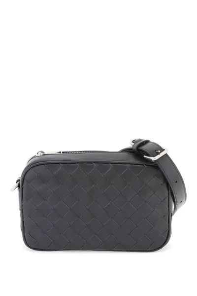 Bottega Veneta Mini Woven Camera Bag In Gray