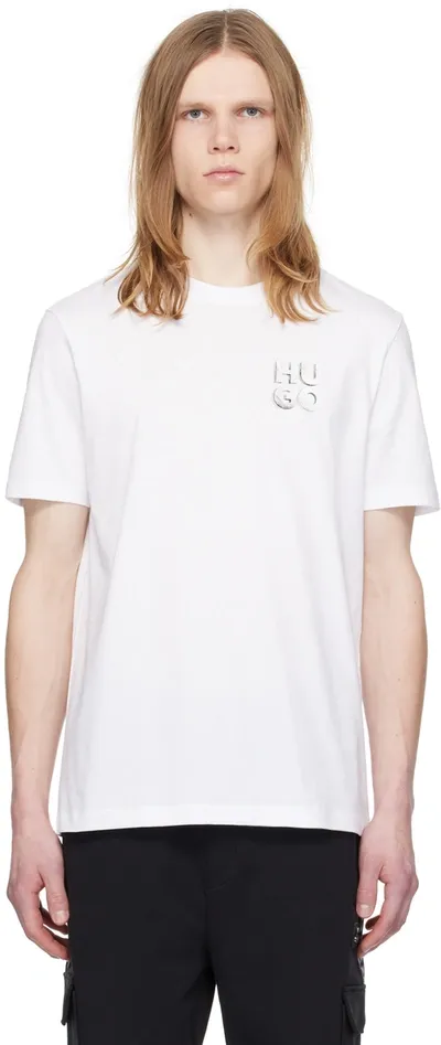 Hugo Cotton-jersey T-shirt With Decorative Reflective Logo In White