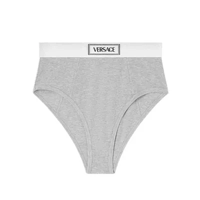 Versace Vintage Logo Ribbed High-waisted Briefs In Grey