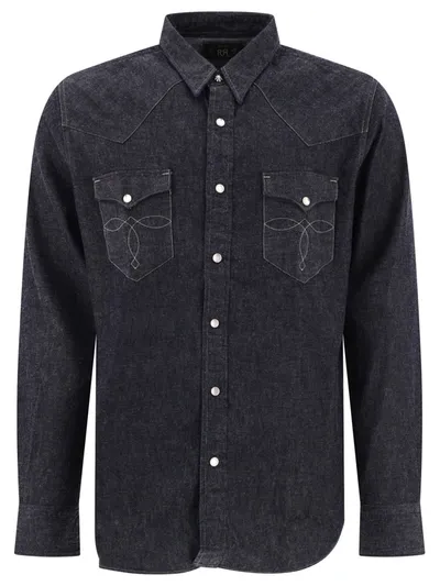 Rrl Indigo Western Denim Shirt In Blue