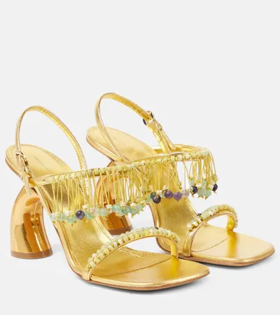 Dries Van Noten 95 Beaded Metallic Leather Sandals In Gold