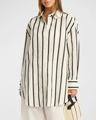 Sea Level Swim Corfu Striped Button-front Shirt In Black