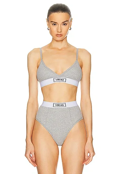 Versace Logo-patch Cotton-blend Bra In Grey Melange