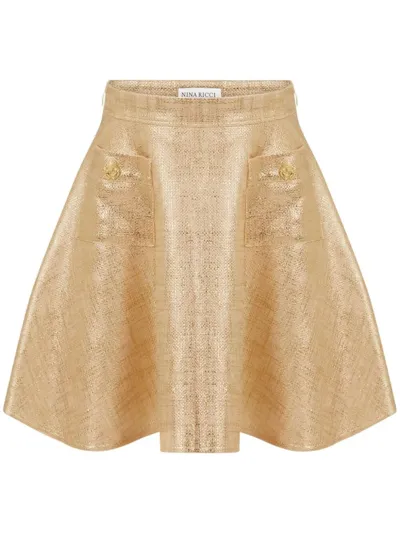 Nina Ricci Mini Flared Skirt With Pockets In Gold