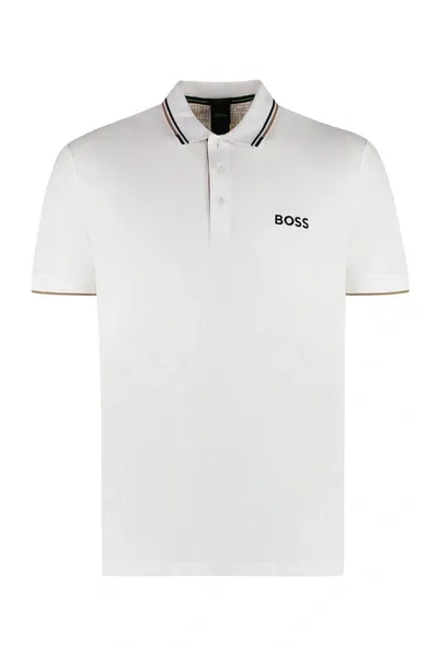 Hugo Boss Boss Short Sleeve Cotton Pique Polo Shirt In White