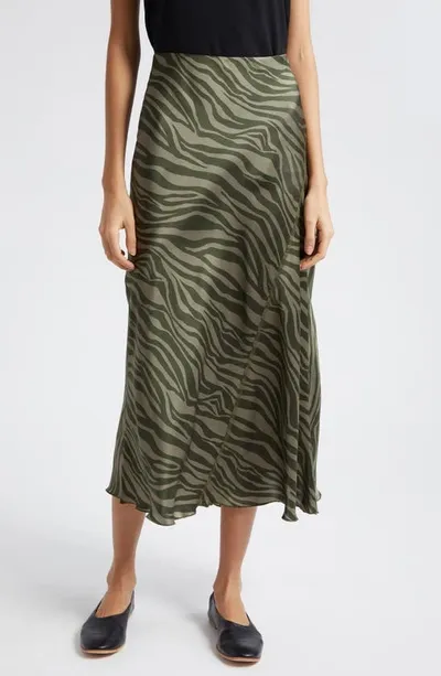 Atm Anthony Thomas Melillo Zebra Stripe Silk Charmeuse Midi Skirt In Army Combo