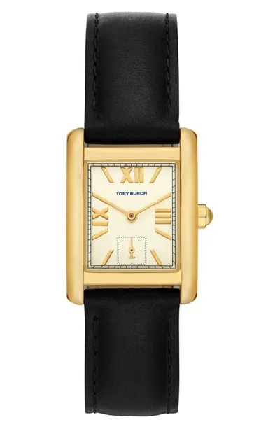 Tory Burch The Eleanor Watch - Leather And Gold-tone Stainless Steel In Black