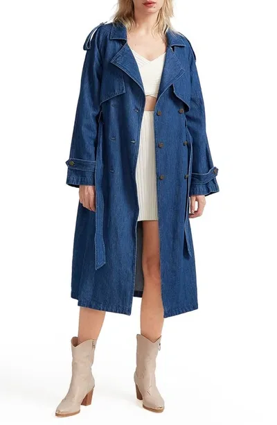 Belle & Bloom Wild Skies Denim Trench In Blue