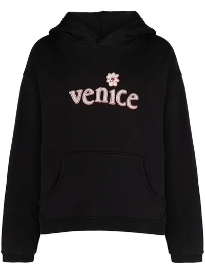 Erl Unisex Venice Patch Hoodie Knit Clothing In Black