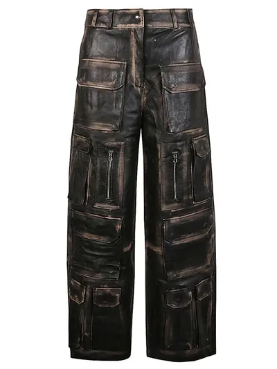 Fermas.club Leather Cargo Trousers In Black