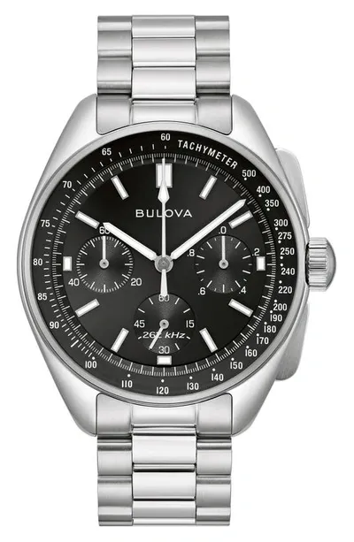 Bulova Men's Chronograph Archive Lunar Pilot Stainless Steel Bracelet Watch Box Set 44mm In Silver