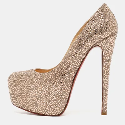 Pre-owned Christian Louboutin Metallic Pink Crystal Embellished Suede Daffodile Pumps Size 37.5