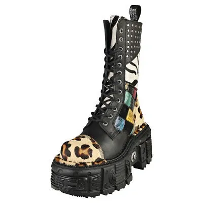 Pre-owned New Rock Rock Imperfect M-mili244-c1 Black Multicolour Stiefel Plattform - 36 Eu