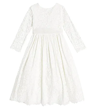 Il Gufo Kids' Lace-pattern Bow-fastening Dress In White