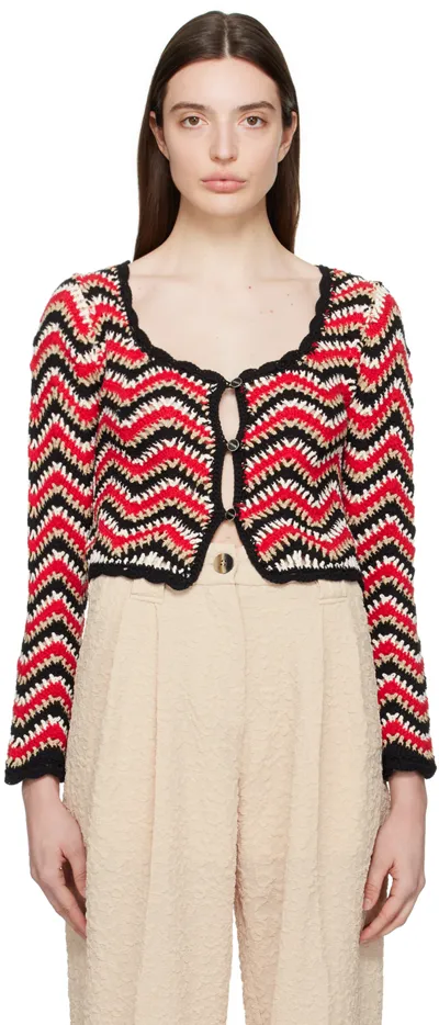 Ganni Red Chevron Cardigan