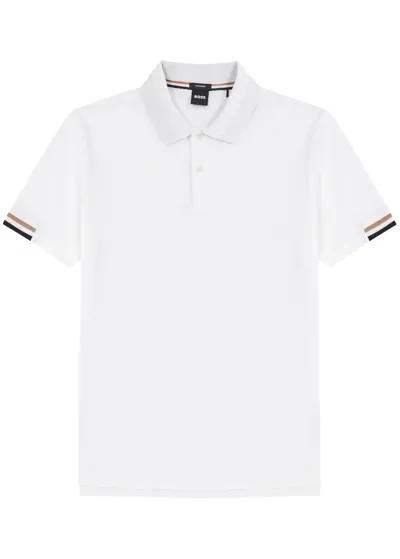 Hugo Boss Boss Logo Piqué Cotton Polo Shirt In White