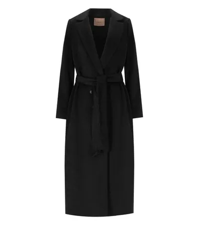 Twinset Logo-plaque Belted Coat In Black  