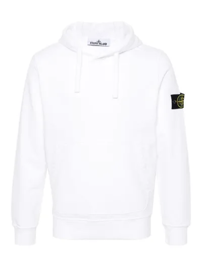 Stone Island Compass-patch Cotton Hoodie In White