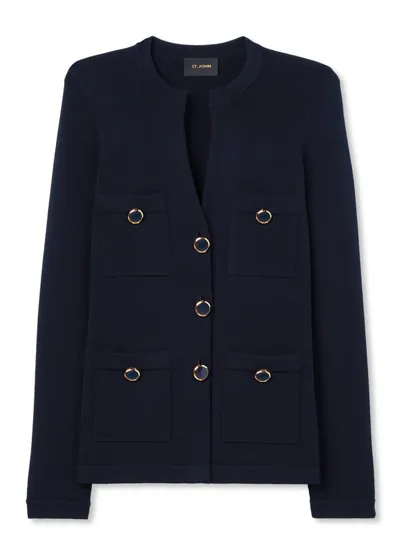 St John Santiago Knit Button Jacket In Midnight