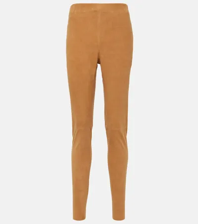 Joseph Mid-rise Suede Leggings In Brown