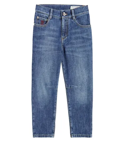 Brunello Cucinelli Kids' Straight Jeans In Blue