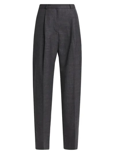 Totême Women's Single-pleat Wool-blend Tapered Trousers In Black Melange