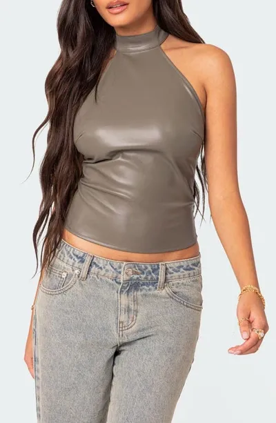 Edikted Women's Sienna Latex Halter Top In Gray