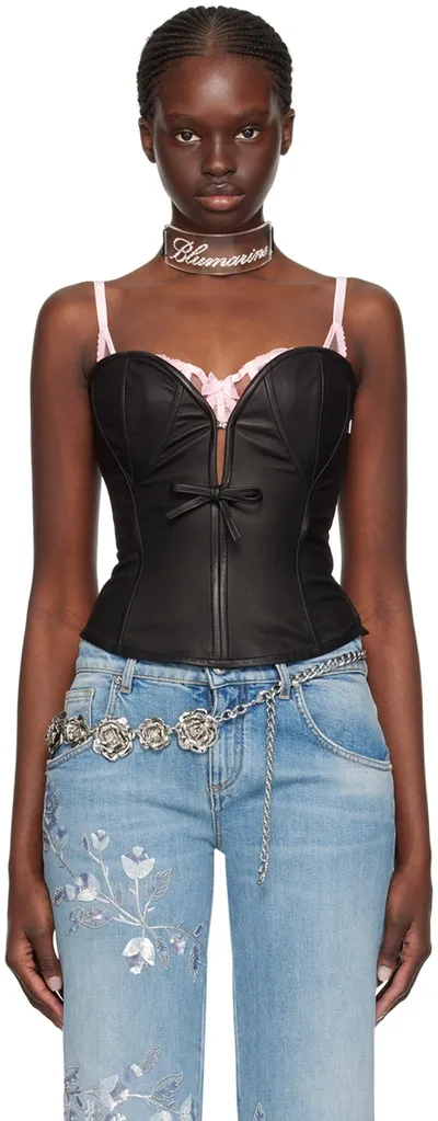 Blumarine Black Paneled Leather Tank Top In N0990 Nero