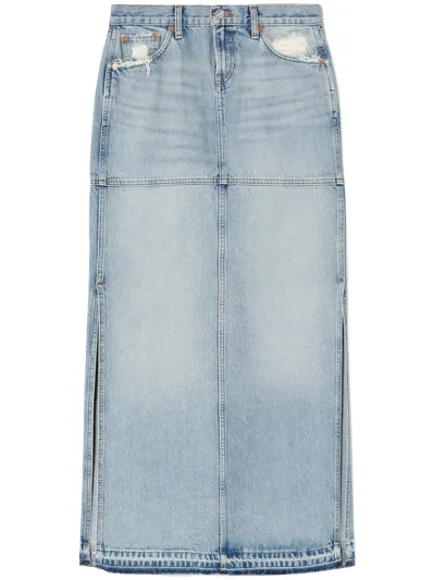 Re/done Side-slit Denim Maxi Skirt In Blue